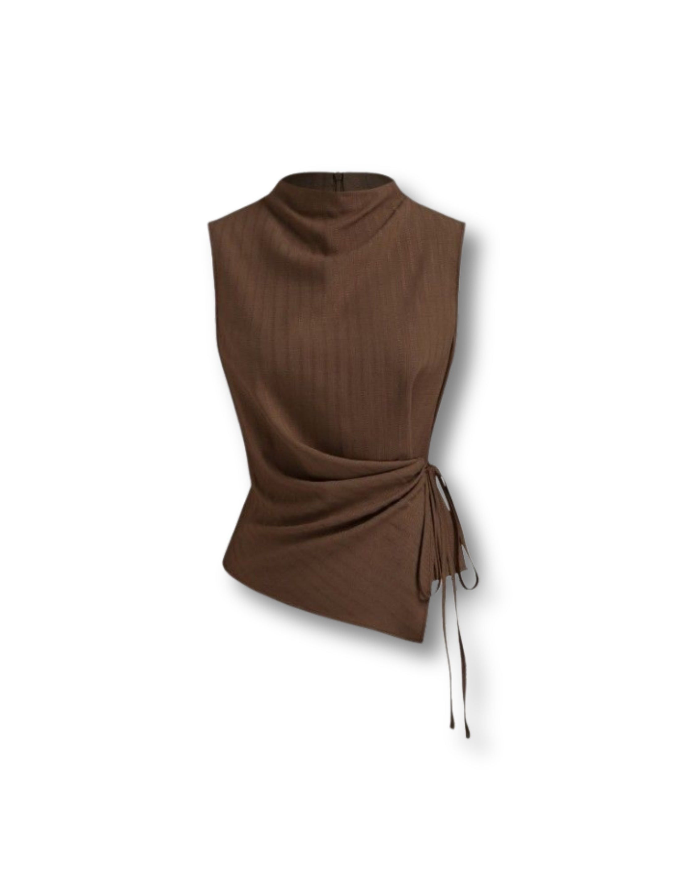 Asymmetric Side-Tie Sleeveless Top - Chocolate Brown