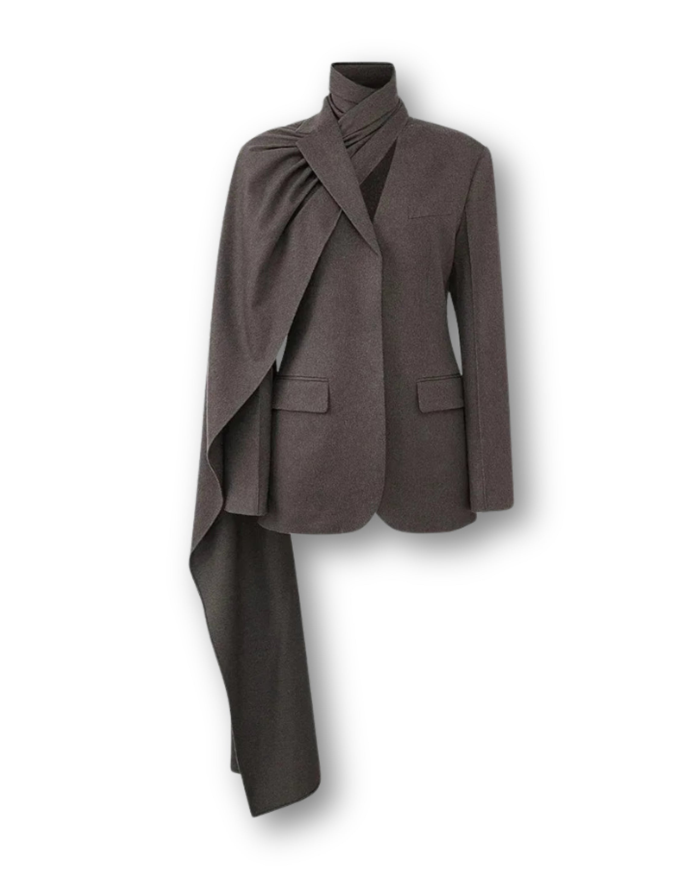 Draped Scarf Blazer - Charcoal Gray