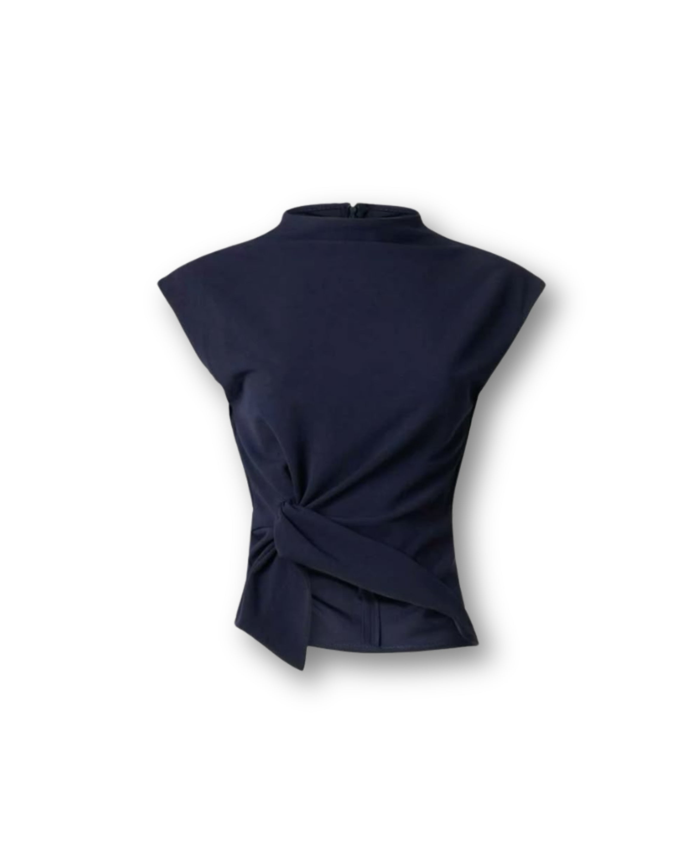 Modern Asymmetric Tie-Front Top - Navy