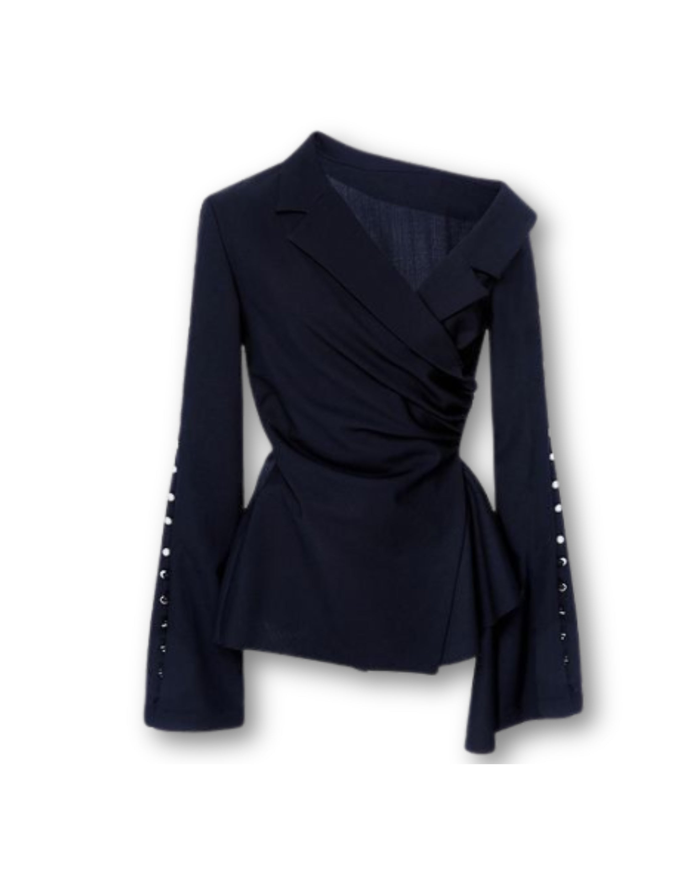 Asymmetric Bell Sleeve Blazer - Midnight Navy