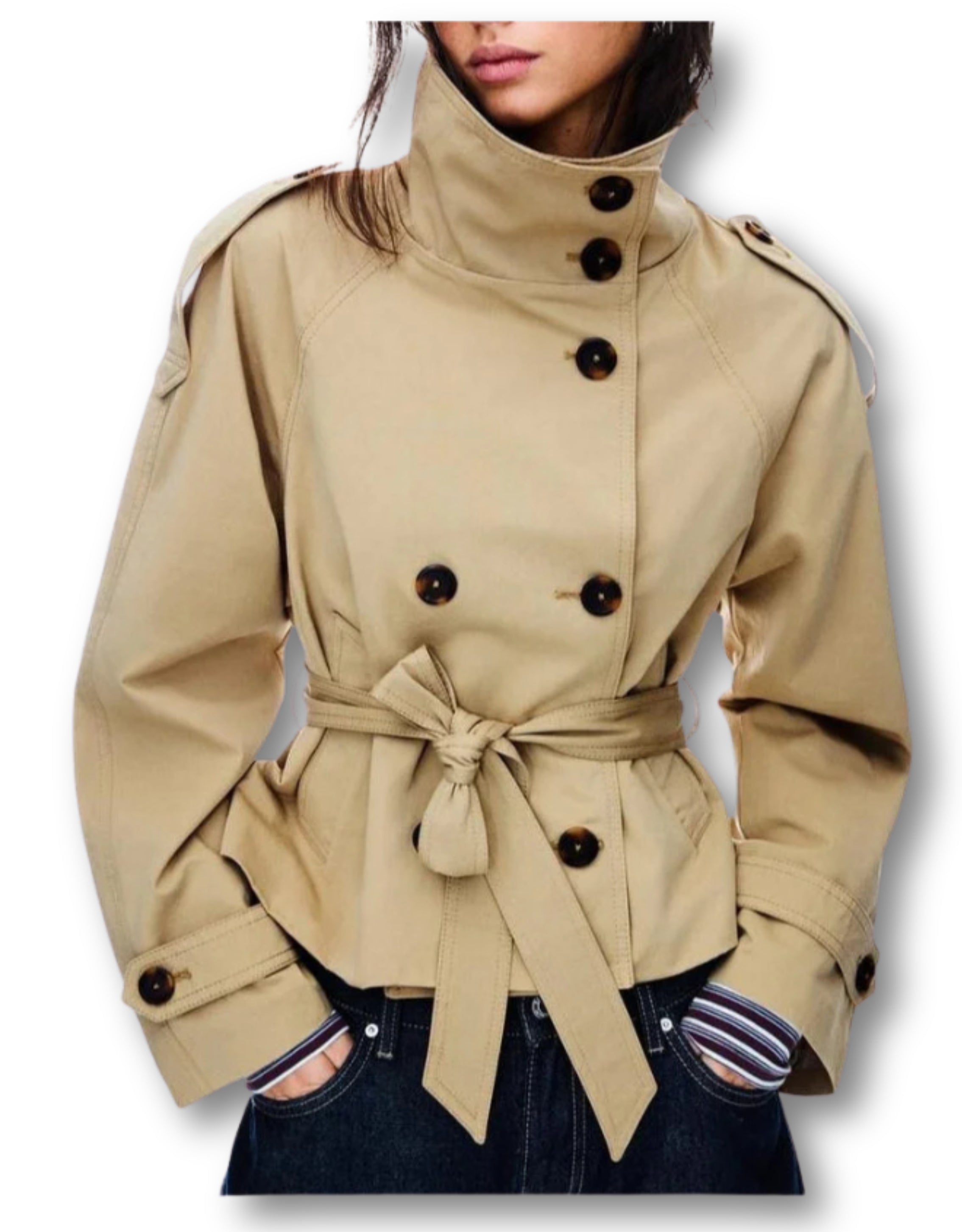 Cropped Trench Jacket - Classic Beige